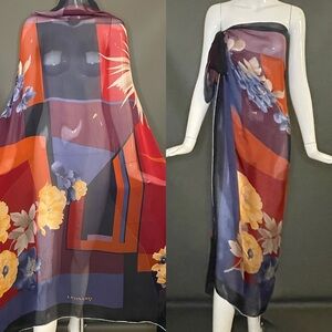 Huge Leonard Silk Chiffon Scarf 50 Inches Sq Excellent Condition Sarong Cruise